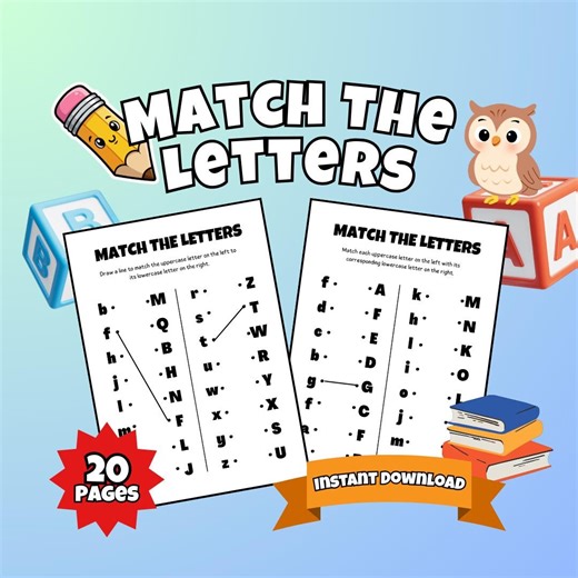 Match the Letters Worksheets | Uppercase & Lowercase Letter Matching Printable for Kids | Preschool and Kindergarten | Instant Download - Etsy