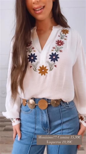 Stylo on Instagram: "Monísimo !!!! Camisa bambula bordada 15,99€ Vaqueros costuras (XS/XL) 19,99€ www.modastylo.com"