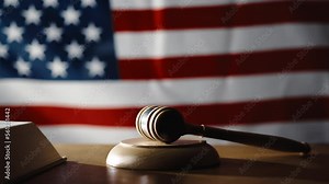 Law hammer in the court room of United States