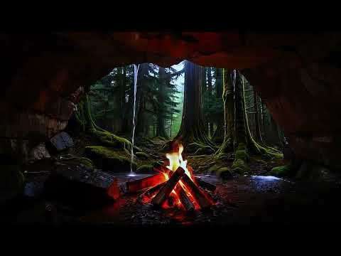 Medieval Library Fireplace 🔥 Cello & Rainstorm Ambience