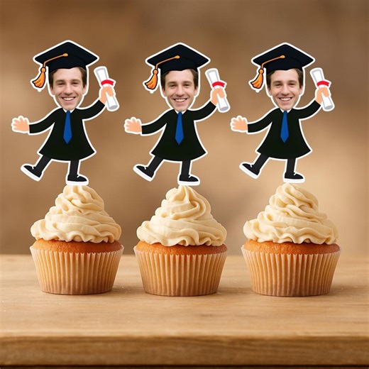 Custom Face Graduation Cupcake Toppers, Personalized Photo Party Decor, Senior 2026 Cake Topper - Etsy