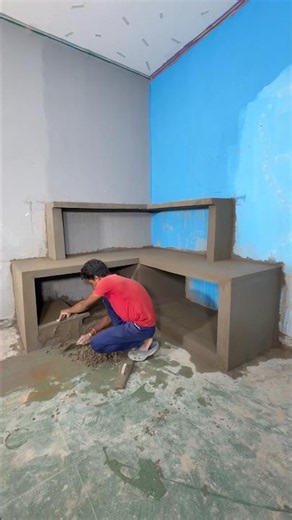 Corner Computer Desk using cement 🖥️ #cementcrafts #idea #shorts #homedecor