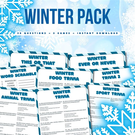 Winter Trivia Quiz Printable | Winter Party Game | Family & Adult Party Game | Winter Break, Snow Day, Winter Activity Trivia | Quiz Night - Etsy