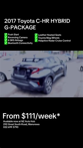 🤑✨ HYBRID SUV DEAL ✨🤑 🚗🔥 2017 Toyota C-HR HYBRID G-PACKAGE 🔥🚗 Stylish, fuel-efficient & packed with premium features—perfect for drivers who want modern tech and comfort with hybrid economy. 💜 ✅ 1800cc Hybrid Engine ✅ 101,000 km ✅ Leather Heated Seats ✅ Toyota Mag Wheels ✅ Adaptive Radar Cruise Control ✅ Push Start ✅ Reversing Camera ✅ 8 SRS Airbags ✅ Bluetooth Connectivity Experience the comfort, efficiency and futuristic styling of the Toyota C-HR Hybrid—a smart SUV built for city drivi