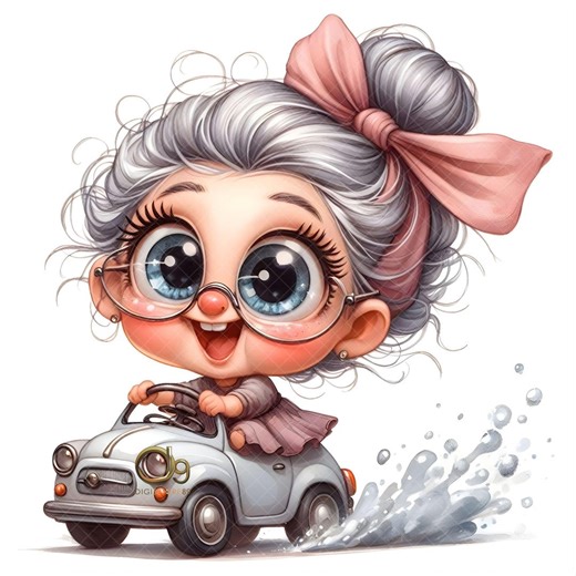 Funny Old Lady Clipart, Quirky Grandma Driver Illustrations, 12 Watercolor Jpgs Clip Art Journals, Scrapbook, Commercial Use, Paper Craft - Etsy