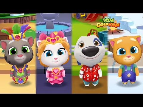 Talking Tom Gold Run Fiesta Tom Vs Valentine's Angela Vs Hawaiian Hank Vs Talking Ginger Gameplay
