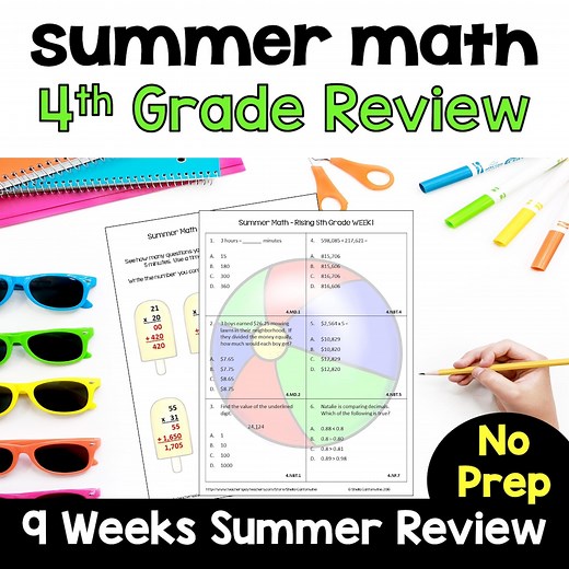 4th Grade Math Summer Review Packet Worksheets - No Prep Activities for Rising 5th Graders - Etsy