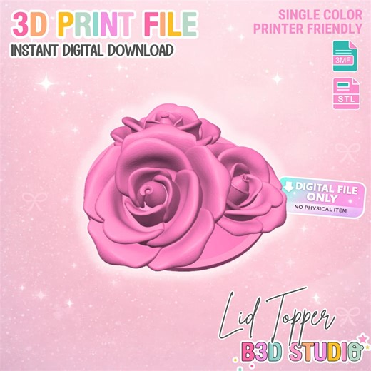 Roses Lid Topper: 3D Print STL & 3MF File Cup Topper (digital Download) - Etsy
