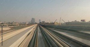 Onboard train of Dubai Metro through Downtown, Dubai, United Arab Emirates, Middle East, Asia