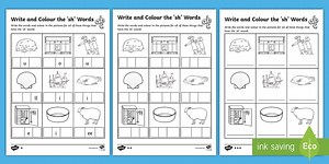 Write and Colour the 'sh' Words Worksheets
