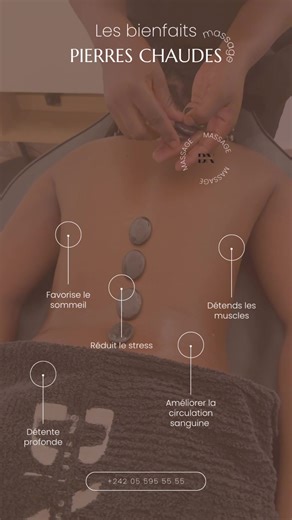Le massage aux pierres chaudes, c’est bien plus qu’un simple moment de détente ✨ Ses bienfaits : • Détend profondément les muscles et soulage les tensions • Réduit le stress et apaise le corps et l’esprit • Améliore la circulation sanguine • Aide à relâcher les douleurs au dos et aux épaules • Favorise une relaxation intense et un meilleur sommeil Une véritable parenthèse de bien-être pour le corps et l’esprit. ♨️🖤 #pointenoirecongo🇨🇬😍🥰❤️ #bncosmétique #relaxation #Spa #massagetherapy
