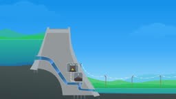 Animation loop of a view of a hydroelectric dam cut with the...