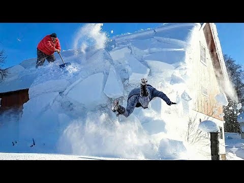 Idiot Snow Removal: Massive Roof Avalanche | Extreme Dangerous Plow Truck Fails #3