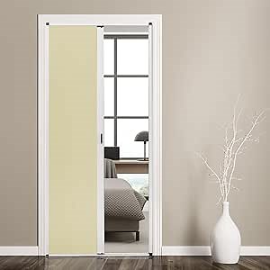Customize Interior Accordion Door, Sliding Folding Door with Aluminum Frame and Cellular Fabric, Room Divider for Closet RV Patio Shower Door Suitable for Any Size Opening(Beige)