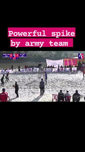 Powerful spike by army team #beachvolleyball #beachvolley #beachvolleyballplayer | Nepali Volleyball Lover