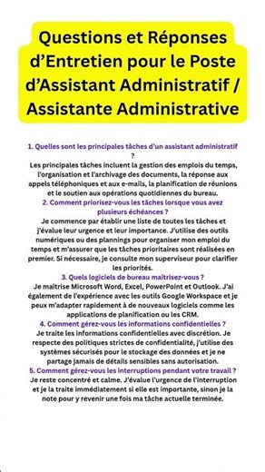 🔥 Questions Posées en Entretien Assistant Administratif ! Réponses Incluses #shorts