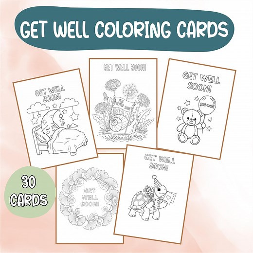 Get Well Soon Coloring Cards: 30 Printable DIY Recovery Notes (digital Download) - Etsy