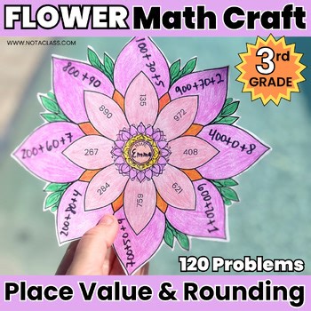 3rd Grade Spring Math Flower Craft, Place Value & Rounding Practice Worksheets