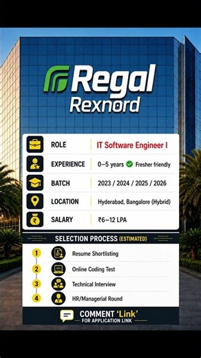 Regal Rexnord Hiring Freshers 2025 | IT Software Engineer I | 0-2 Years | Hyderabad & Bangalore