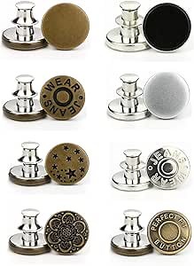 JOSDIOX 8 Sets Button Pins for Loose Jeans, No Sew and No Tools Instant Replacement Snap Tack Button, Reusable and Adjustable Metal Pants Buttons Tightener (Size : 17mm)