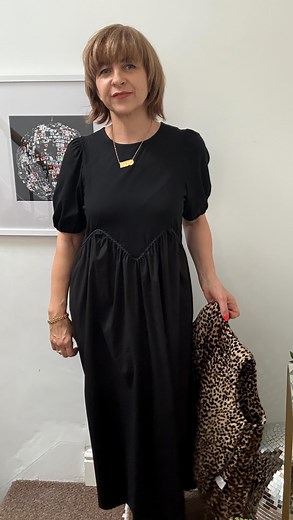 What I wore to meal with with family yesterday x New black dress - puff sleeves, jersey top with cotton skirt x such a great fit And it has pockets! 🖤 available in sizes S - L (I’m in the M) 1970 gold pendant. Leopard gilet ( few left in the sale) oversized bomber which I’ve been after for a while and found this week. Adidas trainers | Disko Kids