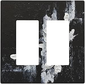 Black White Grey Abstract Art Flower Textured Painting 2 Gang Double Decorator GFCI/Rocker Wall Plate Electrical Outlet Decorative Receptacle Cover Light Switch for Dimmer, USB