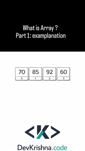 Dev Krishna Dot Code on Instagram: "What is Array? Part 1: Explanation In this video, we understand the Array Data Structure in a clear and structured way. We don’t just define an array — we break down how it actually works in memory. Topics covered: • What is an Array? • Real-life example of arrays #dsaintelugu #codingintelugu #dsa #codinglife #devkrishnadotcode"
