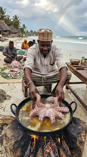 Primitive Cooking Octopus Feast 🐙🔥 #tribalcooking #tribalfood #shorts