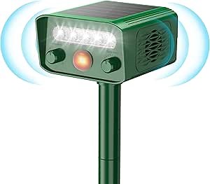 Ultrasonic Animal Repeller,USSMEILA Solar Repeller Cat Repellent Outdoor Powered Bird Waterproof Dog Deterrent Squirrel Raccoon Deer & More for Yard Garden, Green