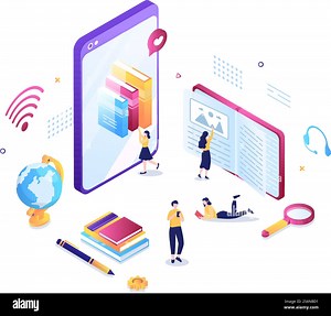 Online Library Digital Education Background with Distance Learning, Recorded Classes, Video Tutorial to Gain Knowledge. Flat Design Vector Illustration Stock Vector Image & Art - Alamy