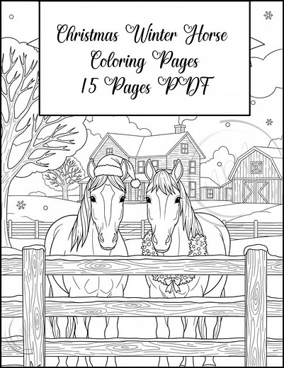 Horse Coloring Pages, Horse Christmas Coloring Pages Printable Horse Coloring Pages Pdf Horse Winter Coloring Pages Horses Coloring Sheets - Etsy