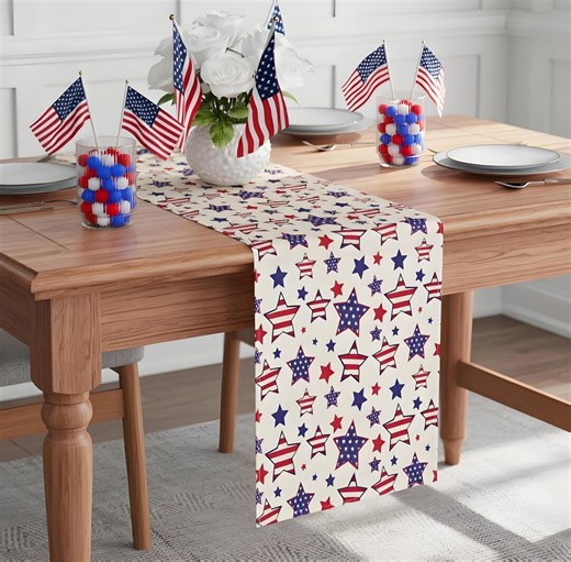 Vintage Star Table Runner Patriotic 4th July Americana Decor - Etsy