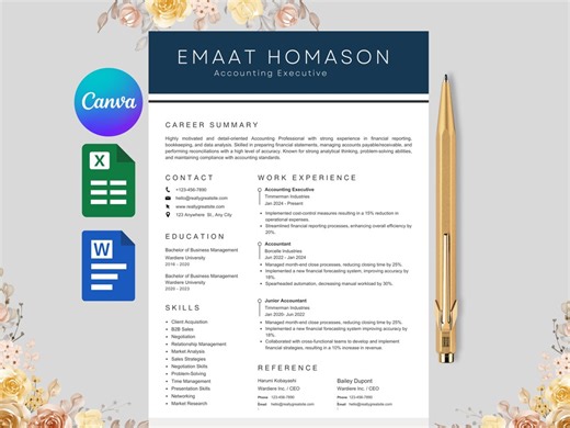 Executive Resume Template | 2 Page ATS Friendly Resume | Editable With Canva - Etsy Canada