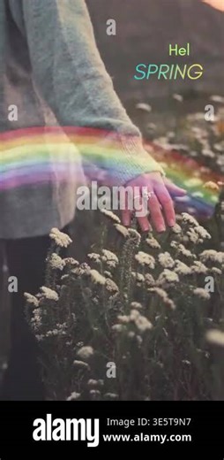 Hello Spring Vertical Lifestyle Background with Hand and Rainbow Stock Video Footage - Alamy