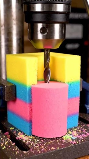 Sponge Core Pop with Hole Saw | #asmr #drillpress #cutting #satisfying