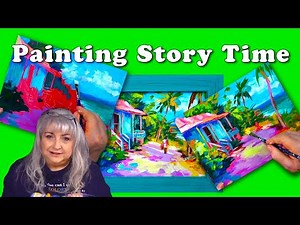 Story Time Acrylic Painting Jamaica House on the Beach and Dede, a Dumpster and the Hoarder