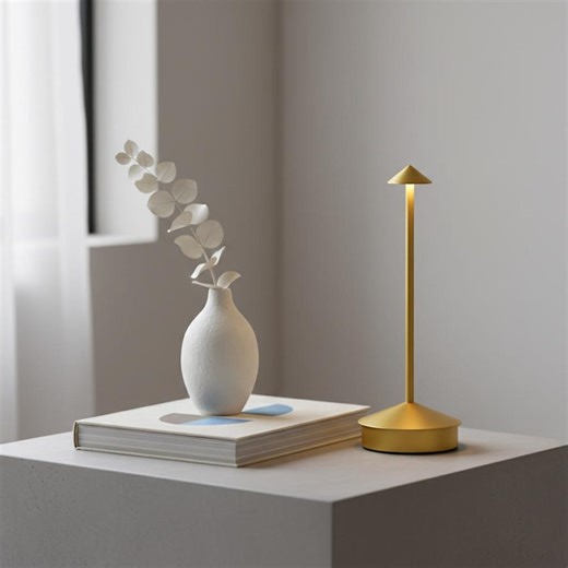 Modern LED Table Lamp for Home | Minimalist Cordless Desk Light Design | Rechargeable Brass Accent Lamp for Ambiance - Etsy