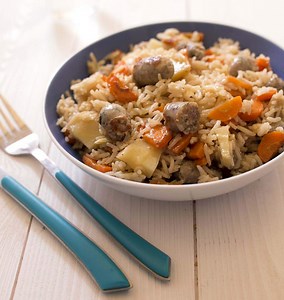Poêlée de riz aux chipolatas et légumes - Recettes de cuisine Ôdélices