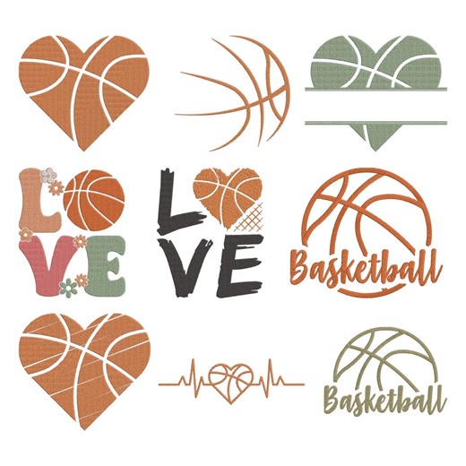 Basketball Love Embroidery Design, Heart Basketball Machine Embroidery File, 9 Design, 7 Size, Instant Download - Etsy