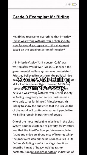 Analyzing Mr. Birling: Grade 9 Essay Example