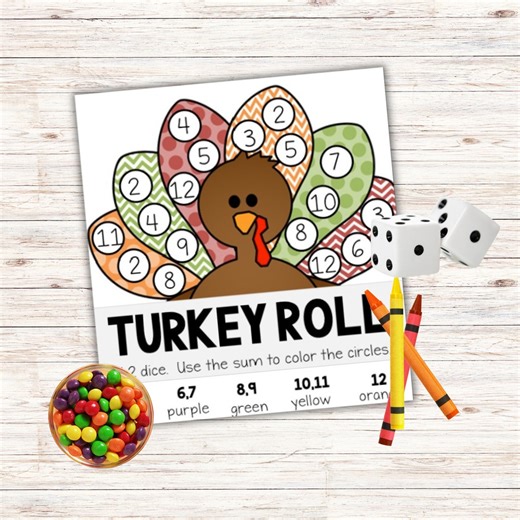Roll A Turkey Thanksgiving Math Game: Kids Activity (PDF) - Etsy