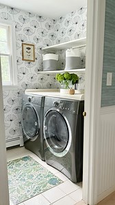 34K views · 5.4K reactions | If I’m going to be doing laundry all the time might as well make the room a little cuter!殺. We recently added this beautiful vinyl print mat from @hudsonandvine and it totally completed the space. I love that it adds a pop of green, and the mat is completely wipeable which is perfect for your laundry room! Link in stories  | KBdesign02025 | Facebook