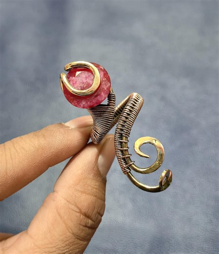 Belle bague en rubis du Cachemire à facettes, bijoux en cuivre bicolore, bague faite main, bague réglable, bague tendance pour cadeau - Etsy France