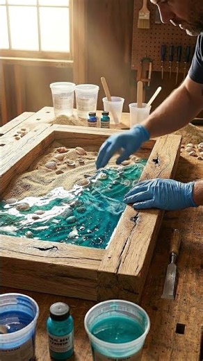 Ocean Wave Coffee Table 🌊 Epoxy Resin #shorts #coffeetable #epoxytable #beforeafter #epoxyart #viral