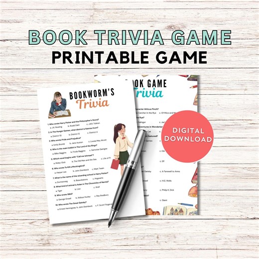 Book Trivia Game | Printable Book Quiz | Book Party Trivia Game | Book Club Trivia | Fun Book Game for Bookworms Party - Etsy