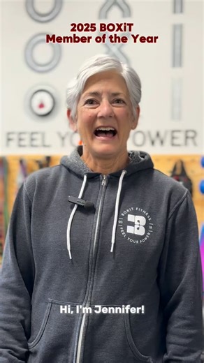 🥁 The BOXiT Member of the Year for 2026, Jennifer Hunt! She has been with BOXiT from the very beginning, and training alongside Shannah for years! 🏆 Jennifer, we are so lucky to have you and can’t wait to see you running around town soon! #bendgym #bendoregon #boxitfitbend | BOXiT Fitness Studio