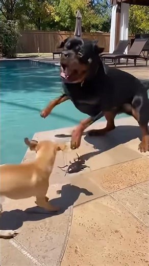 Tiny Dog Pranks Giant Rottweiler with RC Cockroach! Jump Scare into the Pool! 💦