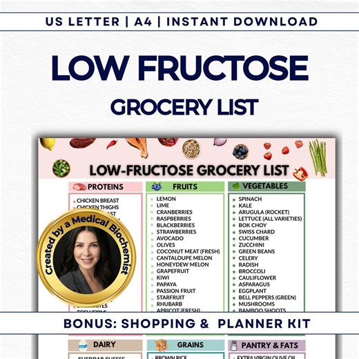 Low Fructose Grocery List PDF | Fructose Malabsorption Shopping Guide | IBS Diet Food List | Low FODMAP Friendly | Bloating Relief - Etsy