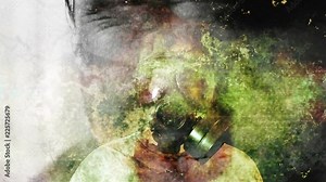 Zombie horror and gas mask before and after apocalypse clip