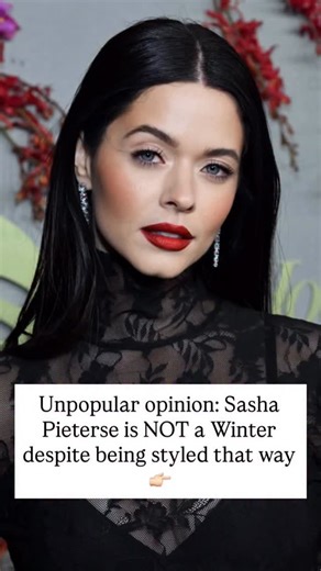 Glow up on Instagram: "Unpopular opinion: Sasha Pieterse is NOT a Winter she’s just been styled like one ❄️ Winters need very high contrast and icy, sharp tones. Black, stark white, crisp makeup should define the face not overpower it. On Sasha, black looks harsh against her complexion. Instead of enhancing her features, it drains softness from her skin and pulls focus away from her face. That’s your biggest clue she isn’t a Winter. Now notice what happens in softer, warmer tones: ✔ Her skin loo